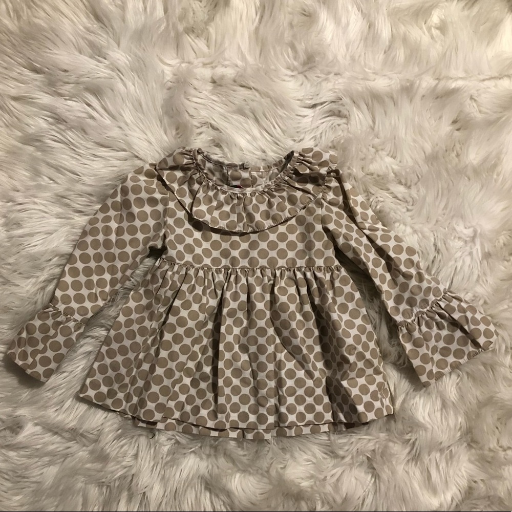 Shrimp and Grits tan polka dot ruffle shirt size 4t